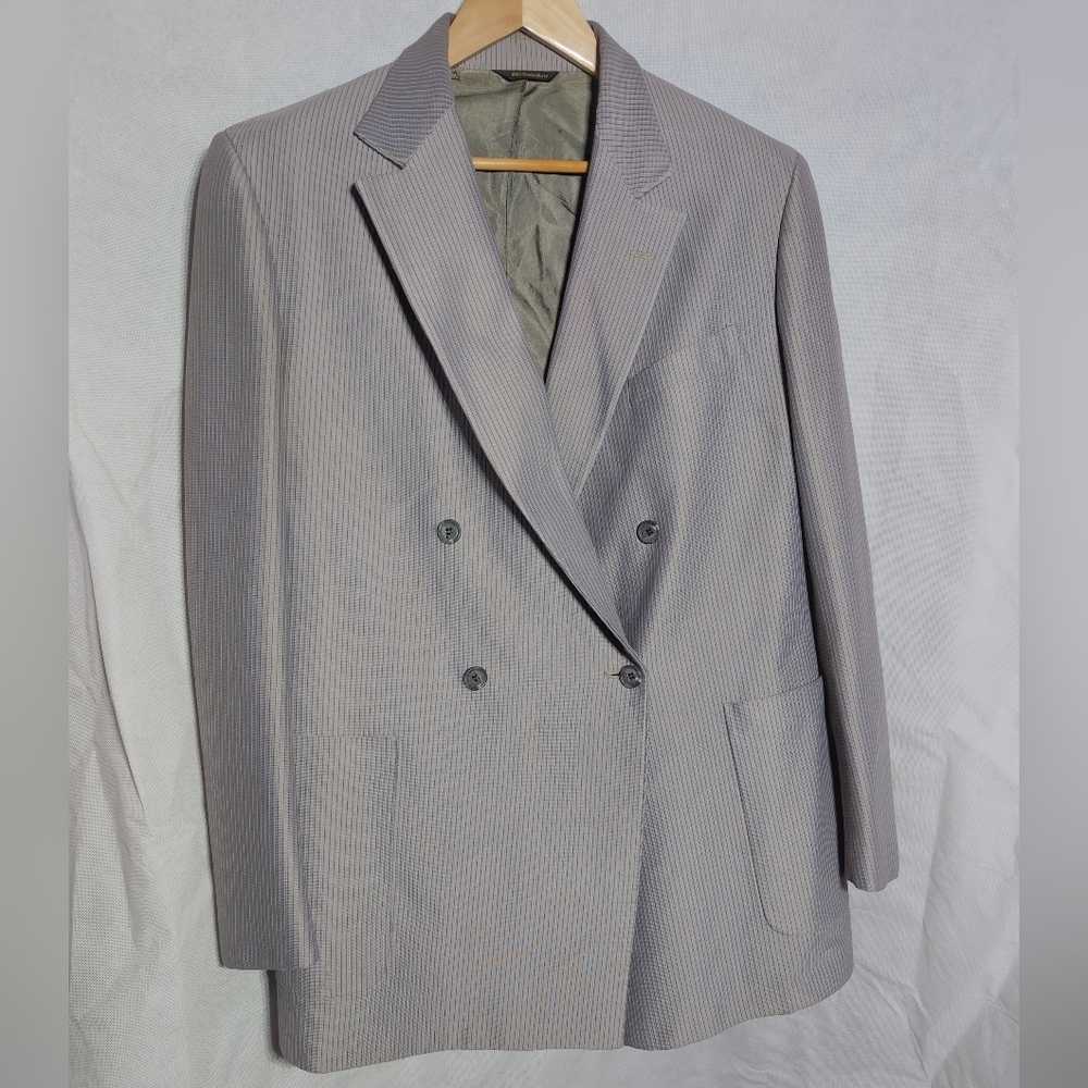 Vintage The Sovereign By Barry Men's Gray Striped Double-Breasted Blazer